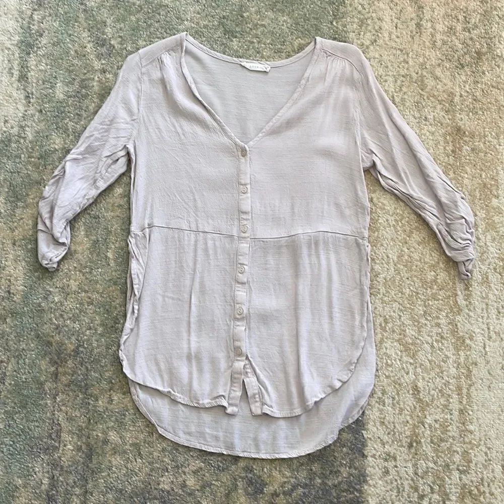 Lush Lavender Button Front Crepe Top Blouse Small